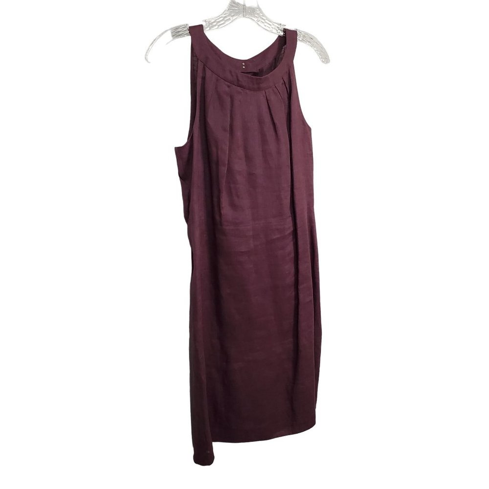 Ann Taylor Loft Size 8 Dress Linen Layered Sleeveless Lined Sheath Knee Purple - Picture 1 of 8